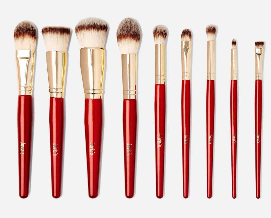 9-Piece Pro Red Face & Eye Makeup Brush Set thumbnail image