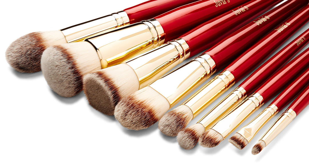 9-Piece Pro Red Face & Makeup Brush Set –